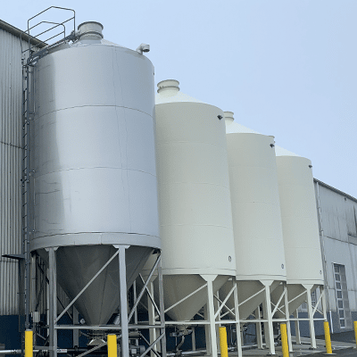Stainless steel and powder coated silos