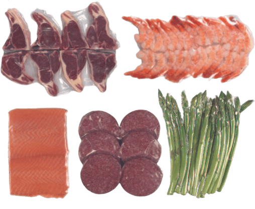 Examples of popular food to be vacuum sealed: meat and vegetables