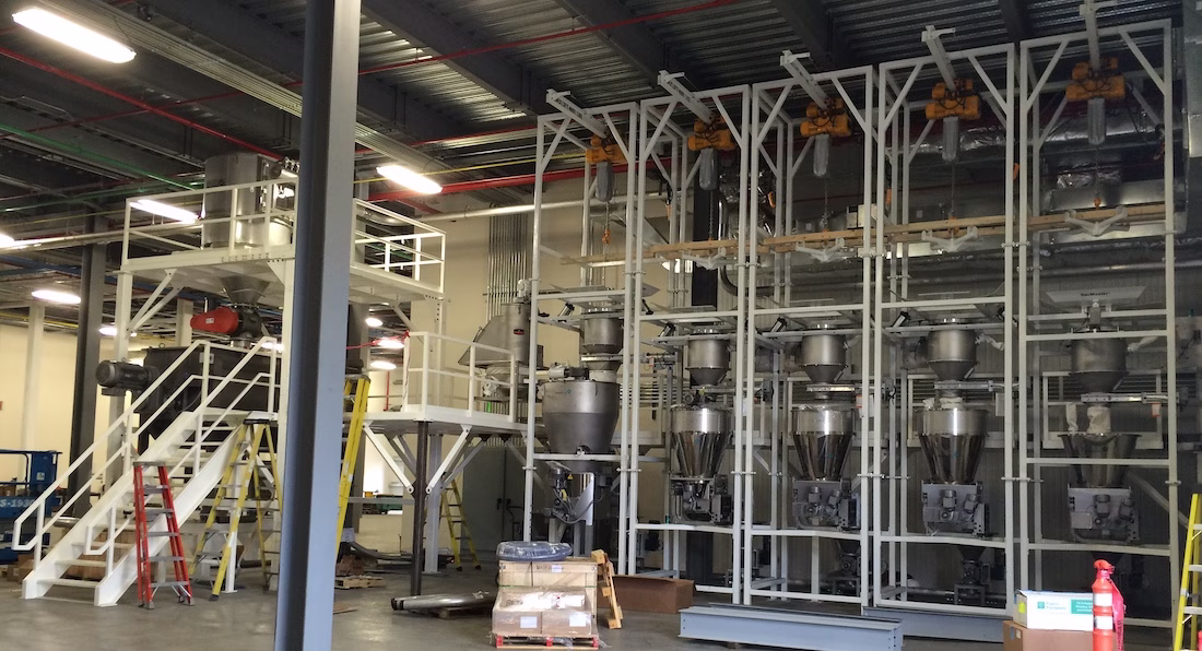 Bulk bag unloaders in processing plant