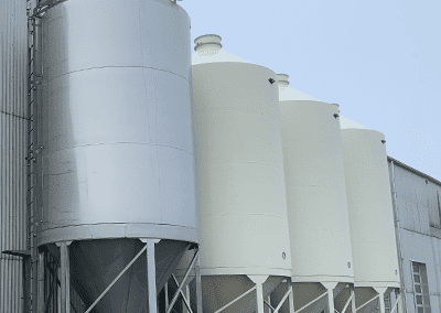 Stainless steel and powder coated silos