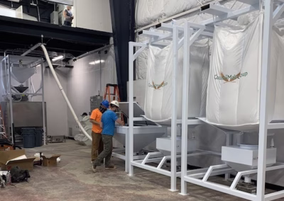 bulk bag unloaders with men standing by them